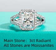 3CT Radiant Cut D Color Moissanite Engagement Ring