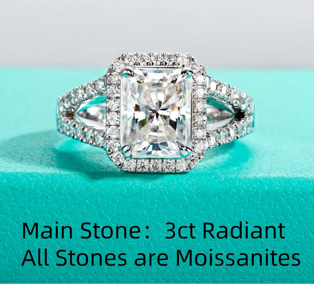 3CT Radiant Cut D Color Moissanite Engagement Ring