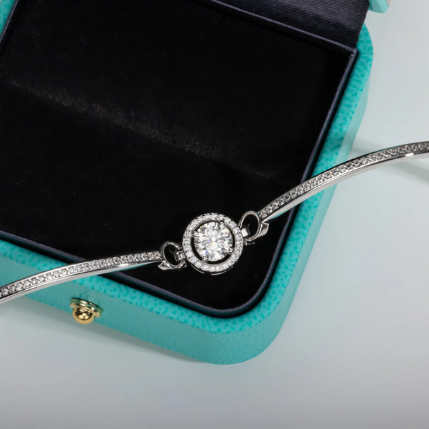 1ct D Color Moissanite Diamond Silver Bracelet – 18K White Gold Plated Adjustable Bangle.