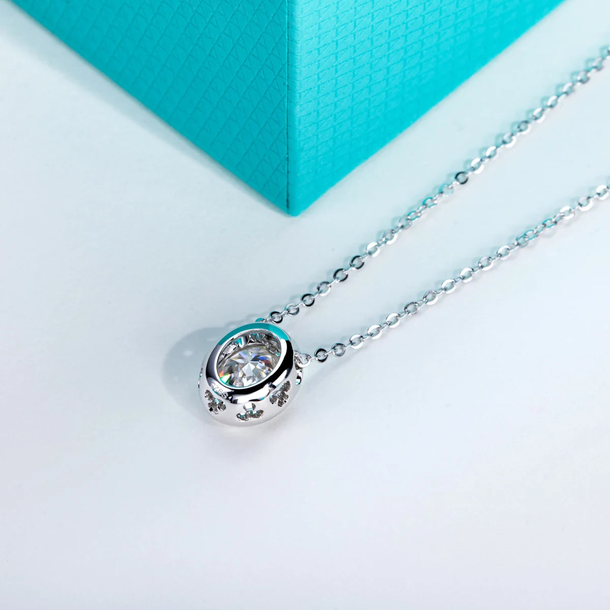 VVS1 D Color Oval Cut Moissanite Bezel Necklace
