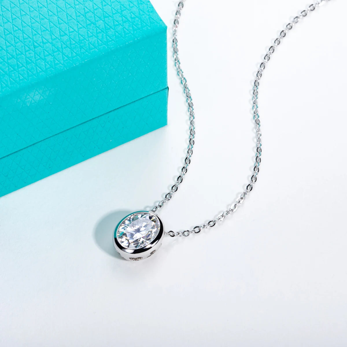 VVS1 D Color Oval Cut Moissanite Bezel Necklace