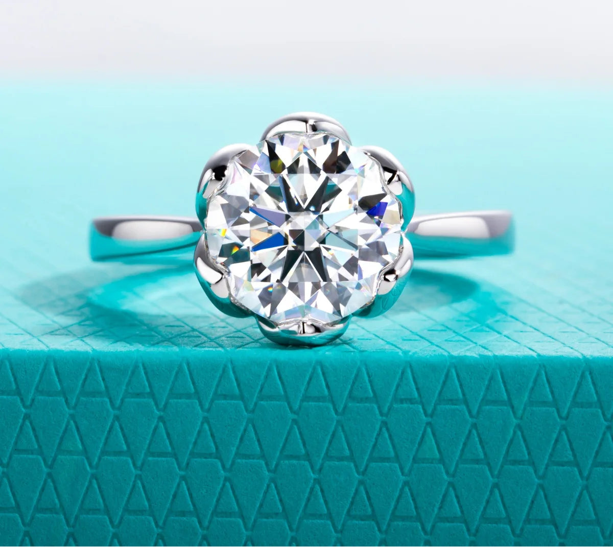 3 CT D Color Moissanite Lotus Engagement Ring