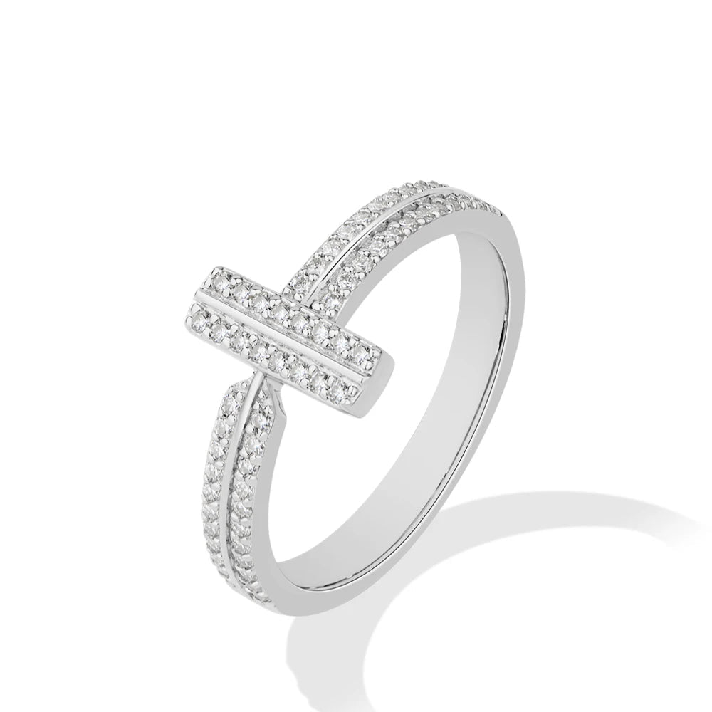 T-Bar Double Band Paved Moissanite Ring