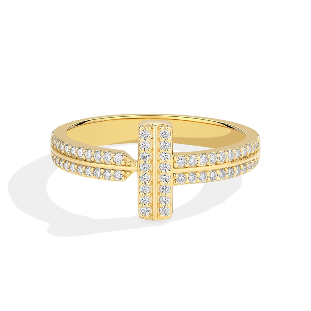 T-Bar Double Band Paved Moissanite Ring