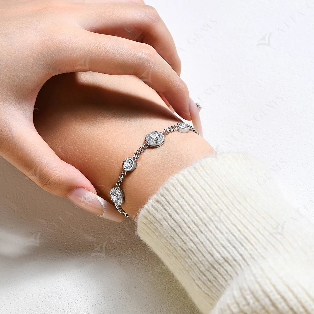 Luxury Round Halo Moissanite Bracelet