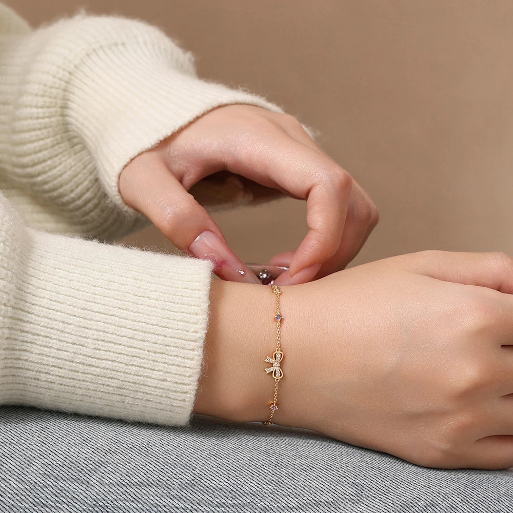 Moissanite Bow Bracelet with Pink Accents