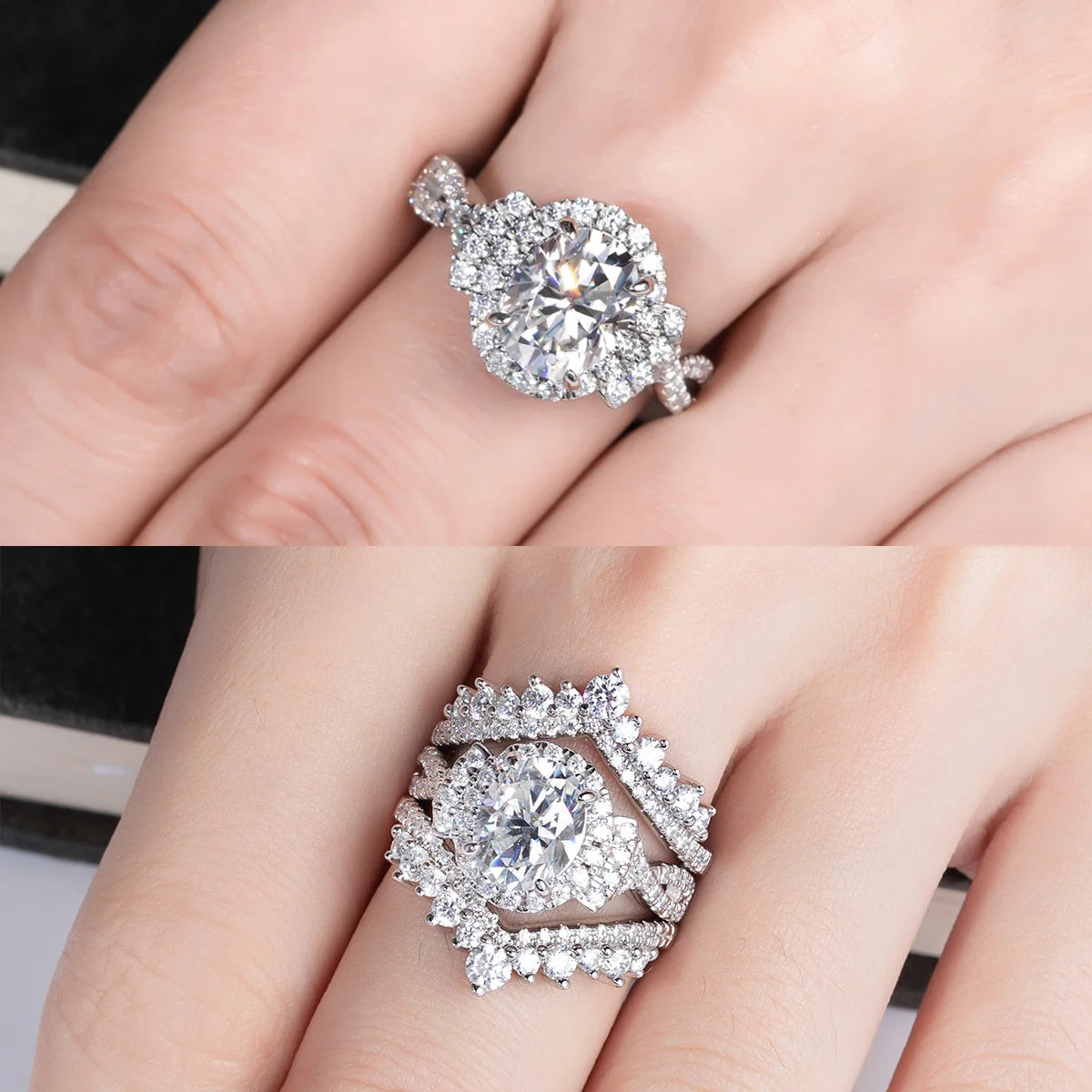 2 CT Oval Cut Moissanite Halo Engagement Ring