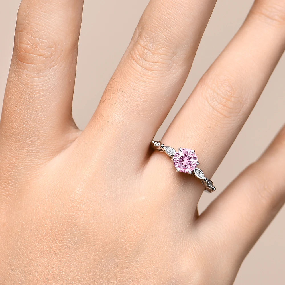 VVS1 D Color 6.5mm Pink Moissanite Ring.