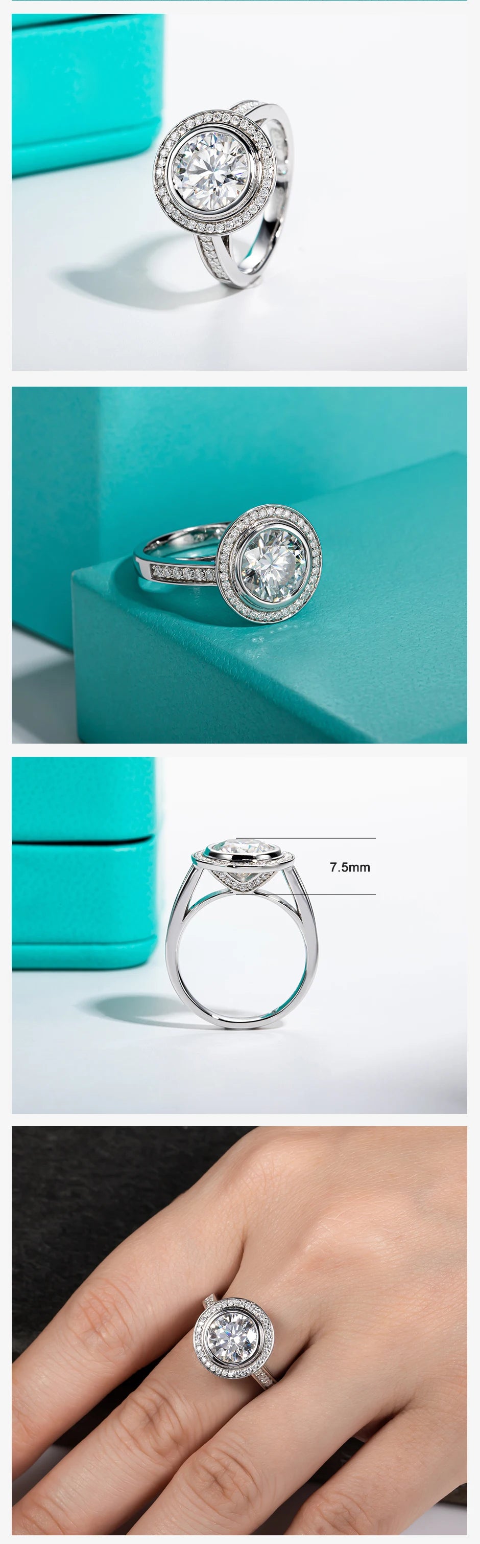 3 CT Round Cut Moissanite Halo Engagement Ring