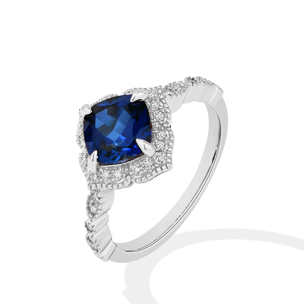 2 CT Cushion Cut Blue Sapphire Engagement Ring