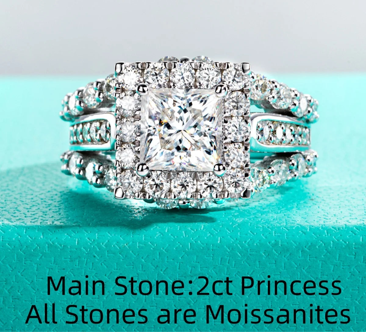 3.884 CTTW Princess Cut Moissanite Engagement Ring