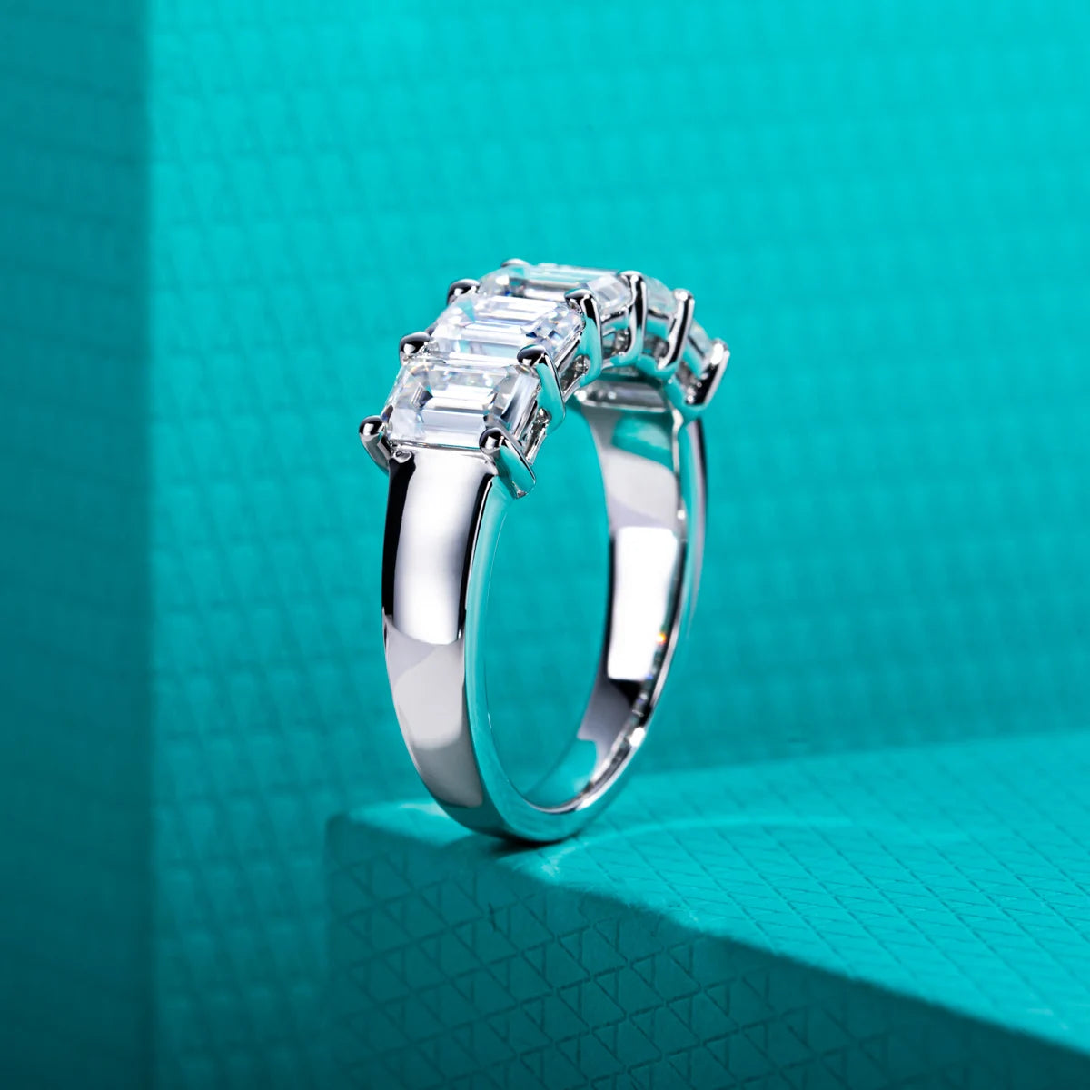 3 CTTW Emerald Cut Moissanite Wedding Band Ring