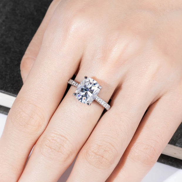 5CT Cushion Cut D Color Moissanite Engagement Ring.