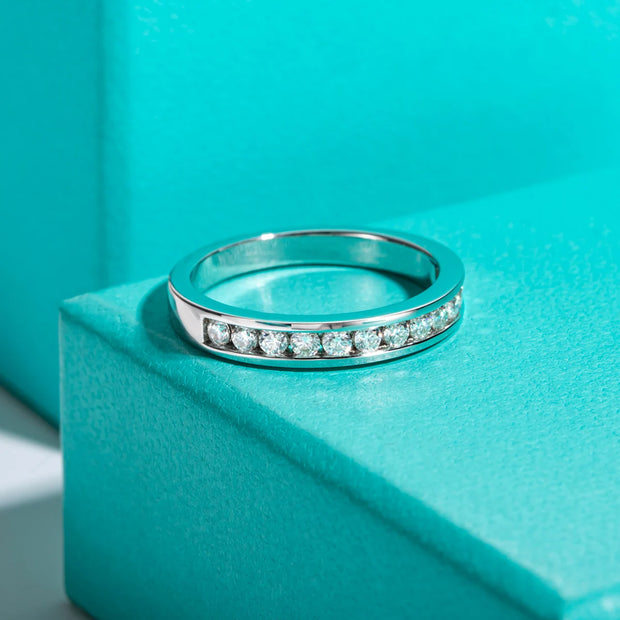 GK Moissanites 2mm Round Cut D Color Moissanite Wedding Band