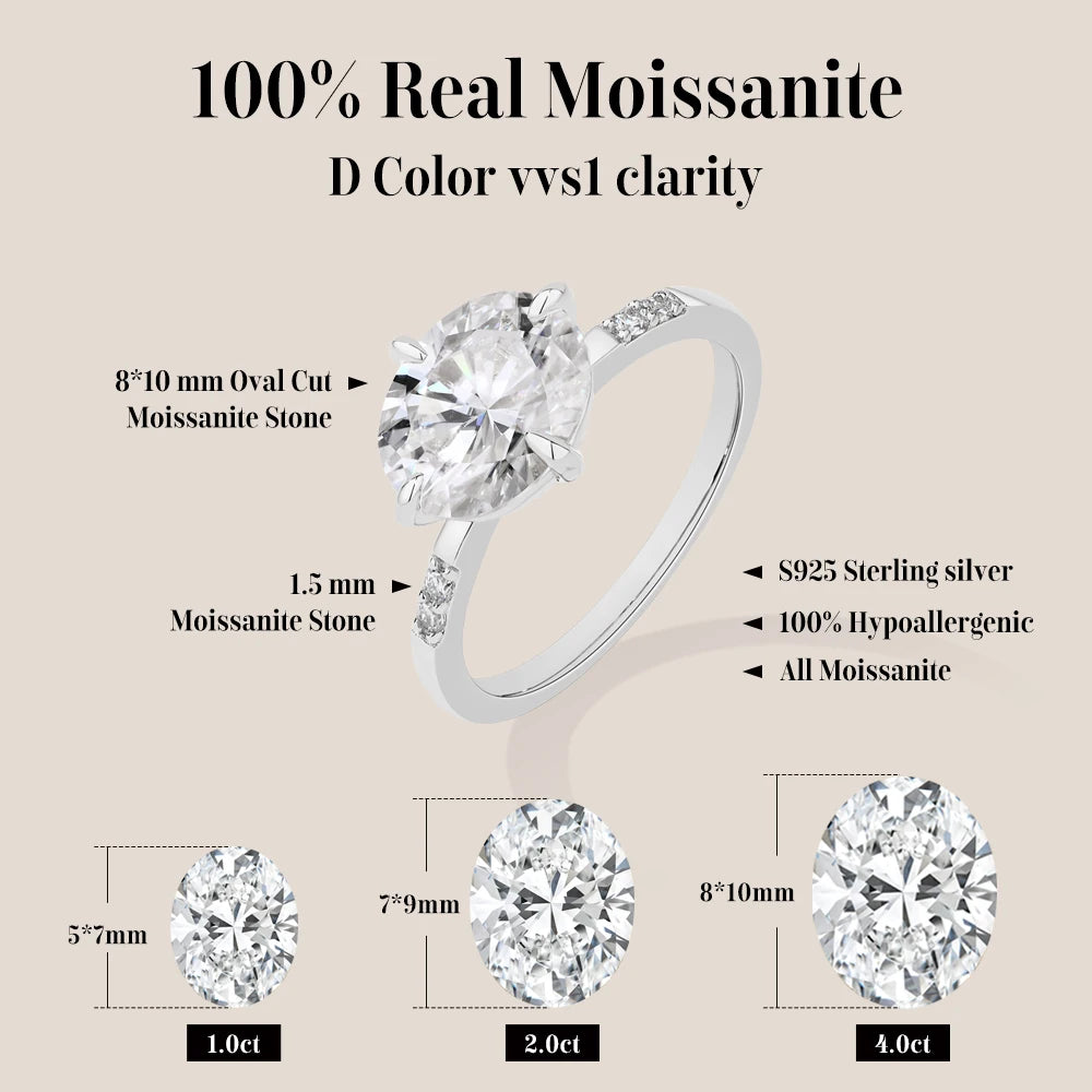 4 CT Oval Cut Moissanite Engagement Ring