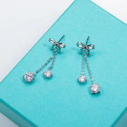 3cttw D Color Moissanite Diamond Bow Drop Earrings - 925 Sterling Silver Charm Jewelry.