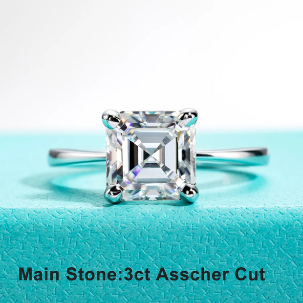 3 CT D Color Asscher Cut Moissanite Engagement Wedding Ring.