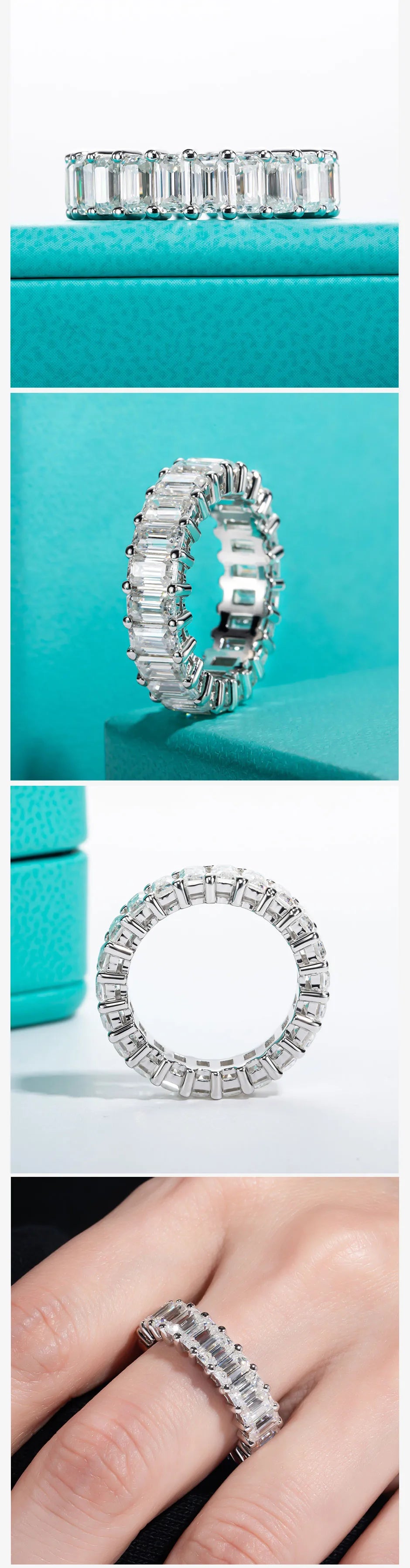 8.1 CTTW Emerald Cut Moissanite Eternity Ring