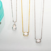 1ct Emerald Cut Moissanite Pendant Necklace.