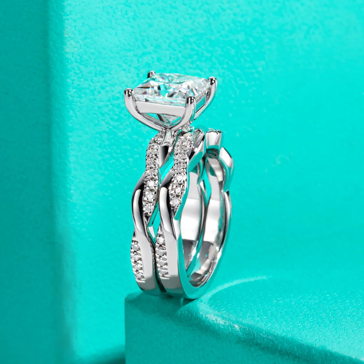 3 CT Princess Cut Moissanite Engagement Ring Set