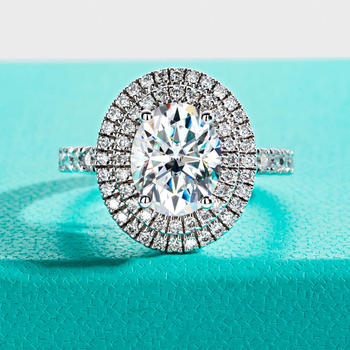 3CT Oval Cut Double Halo Moissanite Engagement Ring