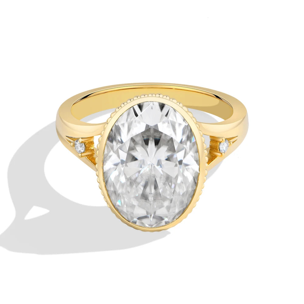 8 CT Oval Cut Moissanite Bezel Engagement Ring