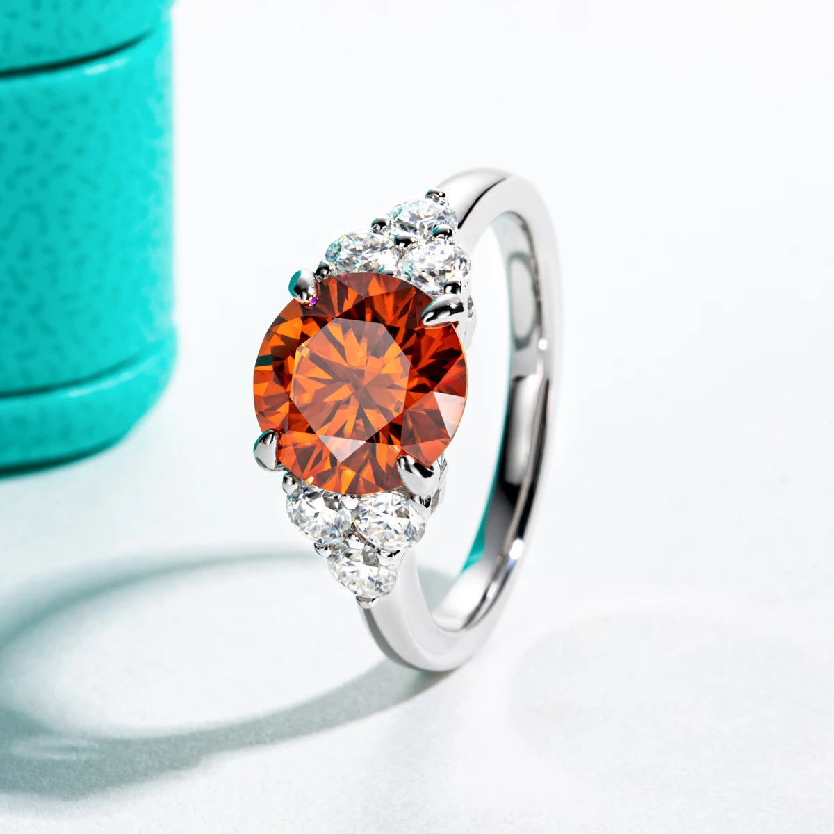 3 CT Red-Orange Moissanite Engagement Ring