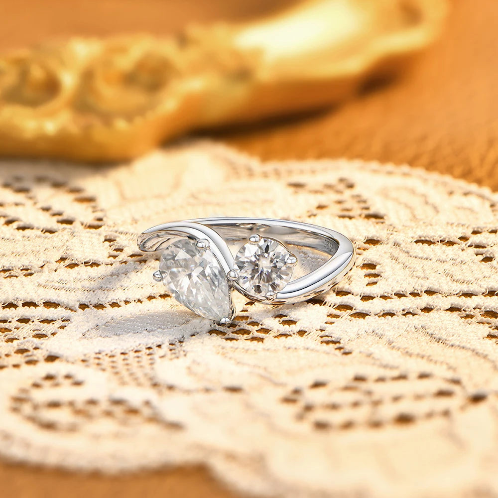 Toi Et Moi Pear & Round Cut Moissanite Bypass Ring