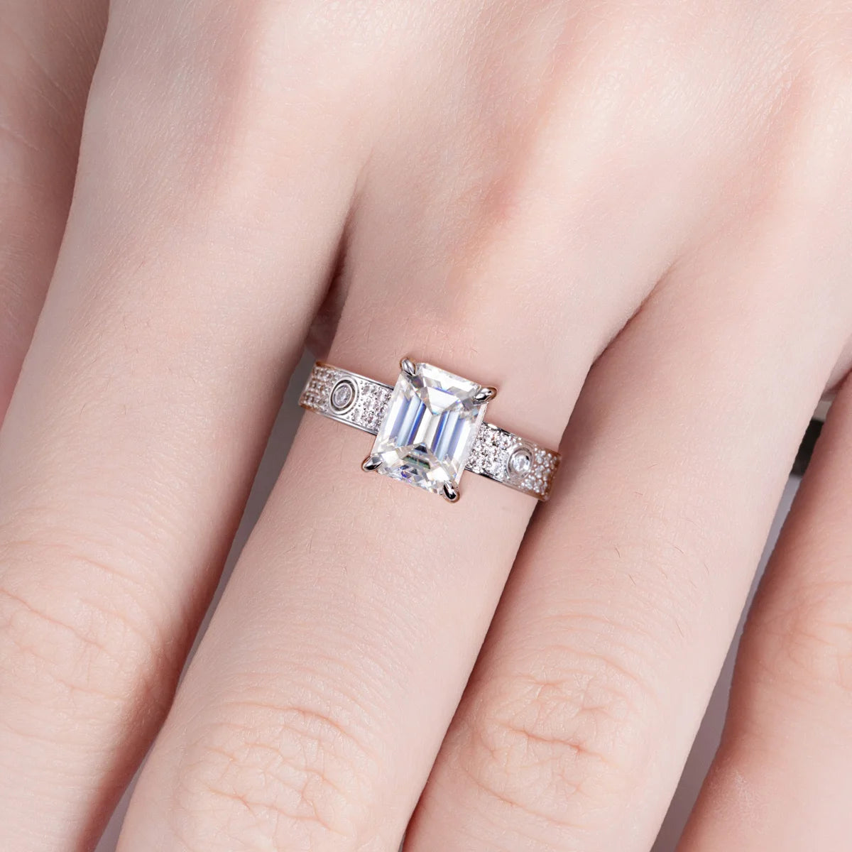3 CT Moissanite Emerald Cut Engagement Ring