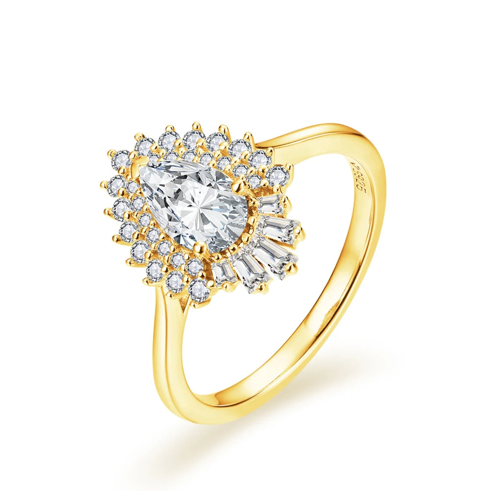 1 CT Pear Cut Moissanite Double Halo Engagement Ring