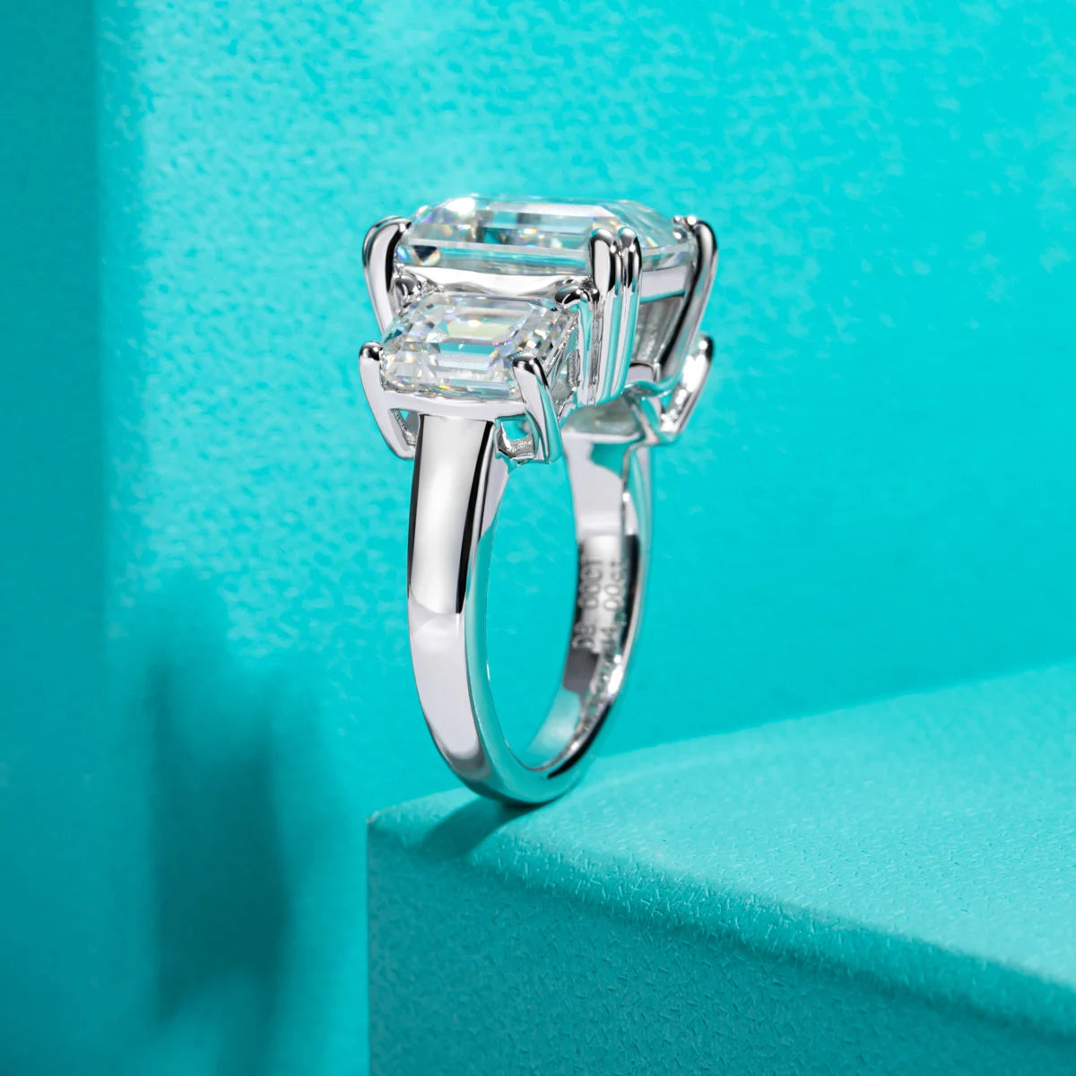 12 CTTW 3 Stone Emerald Cut Moissanite Engagement Ring