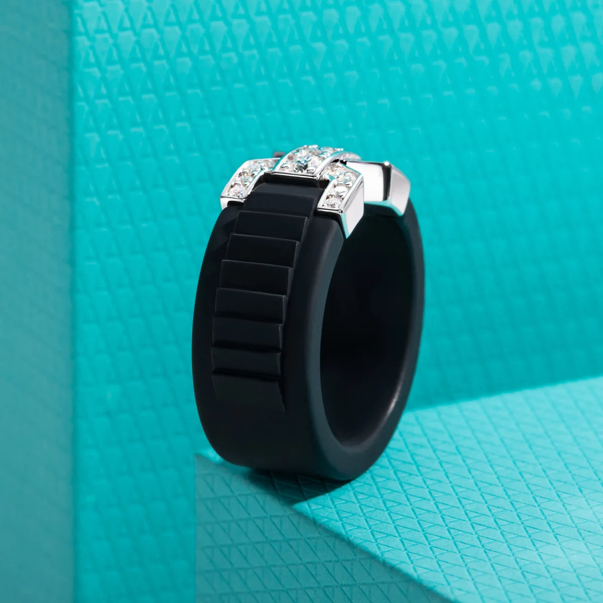 Moissanite Inlaid Silicone Band Ring