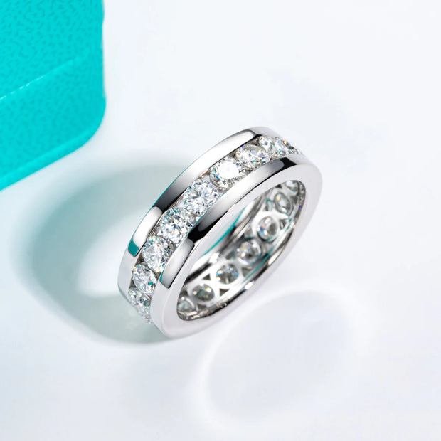 GK Moissanites 4mm Moissanite Wedding Band Ring S925 Sterling Silver Eternity Ring