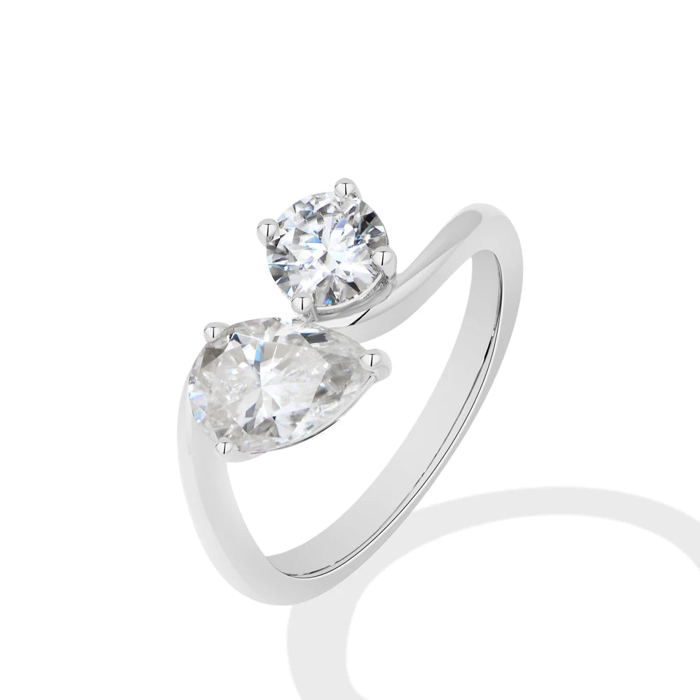 Toi Et Moi Pear & Round Cut Moissanite Bypass Ring