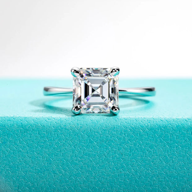 3 CT D Color Asscher Cut Moissanite Engagement Wedding Ring.