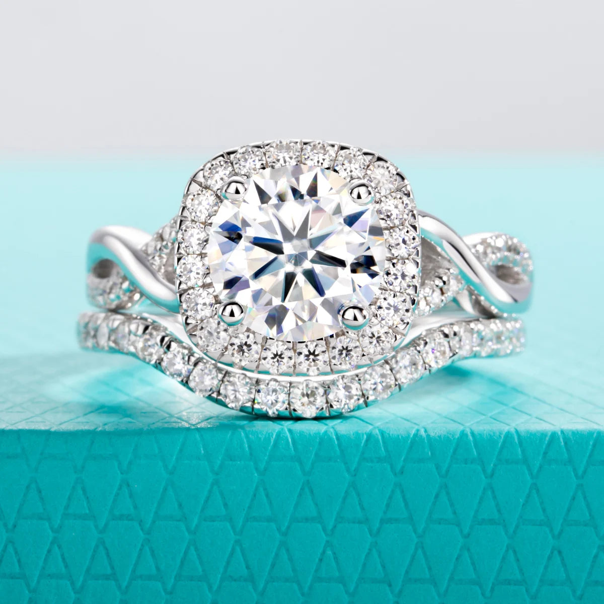 2 CT D Color Moissanite Halo Engagement Ring