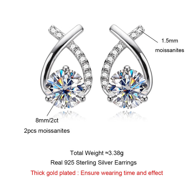 4cttw D Color Moissanite Diamond Stud Earrings.