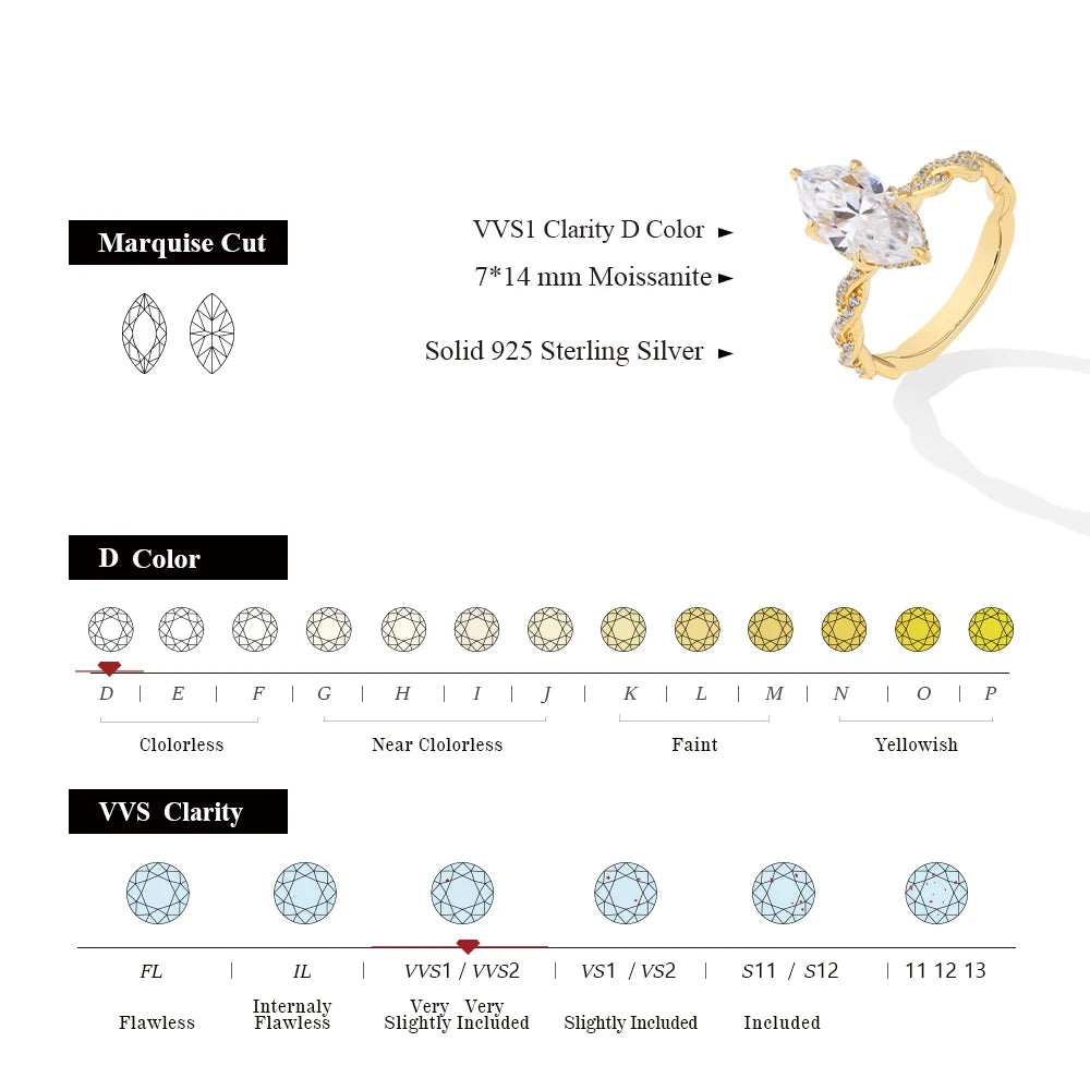 3 CT Marquise Cut Moissanite Engagement Ring