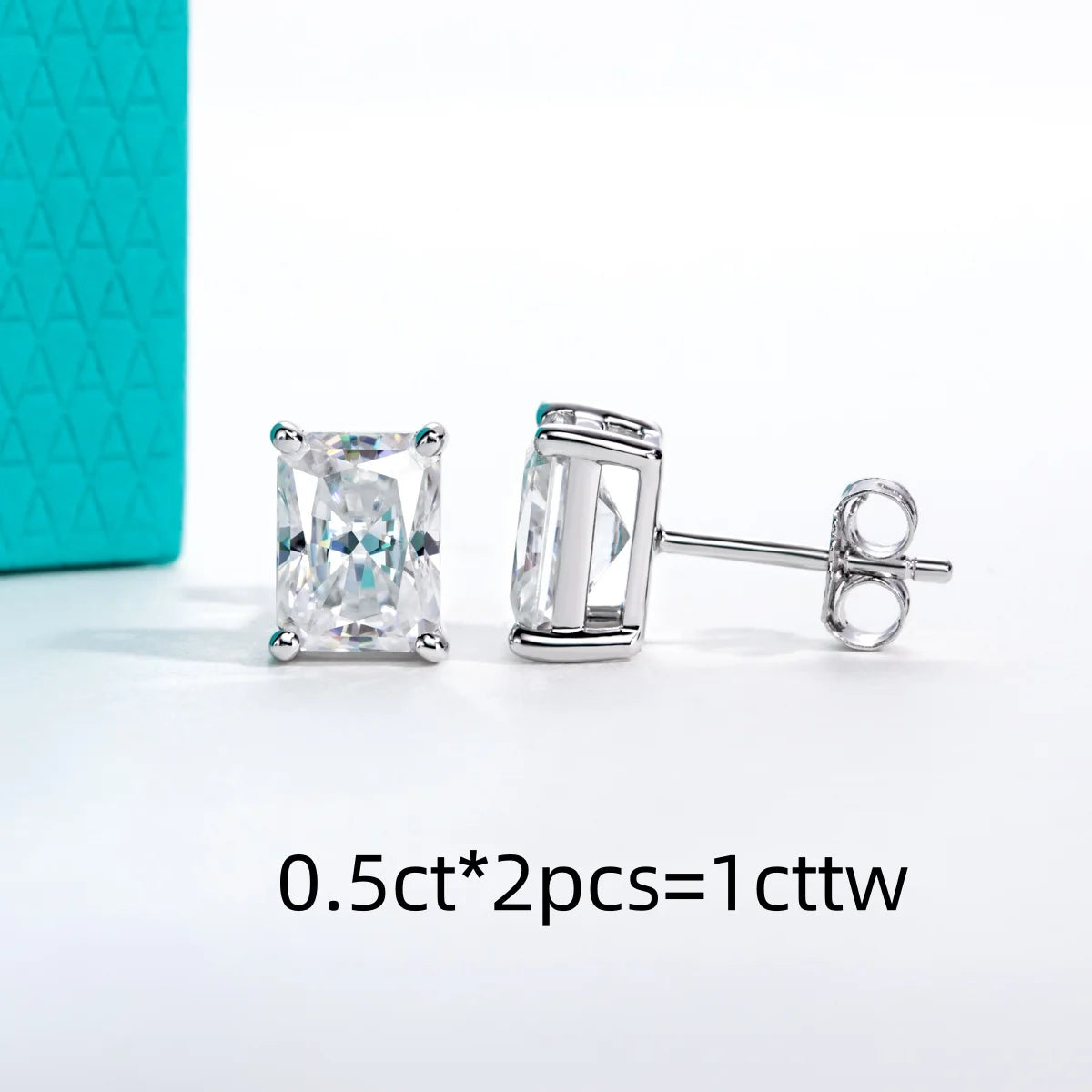 VVS1 D Color Radiant Cut Moissanite Stud Earrings