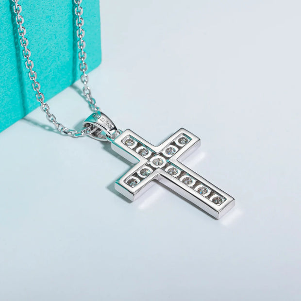 3.5MM 2.2cttw D Color Moissanite Diamond Cross Pendant Necklace.