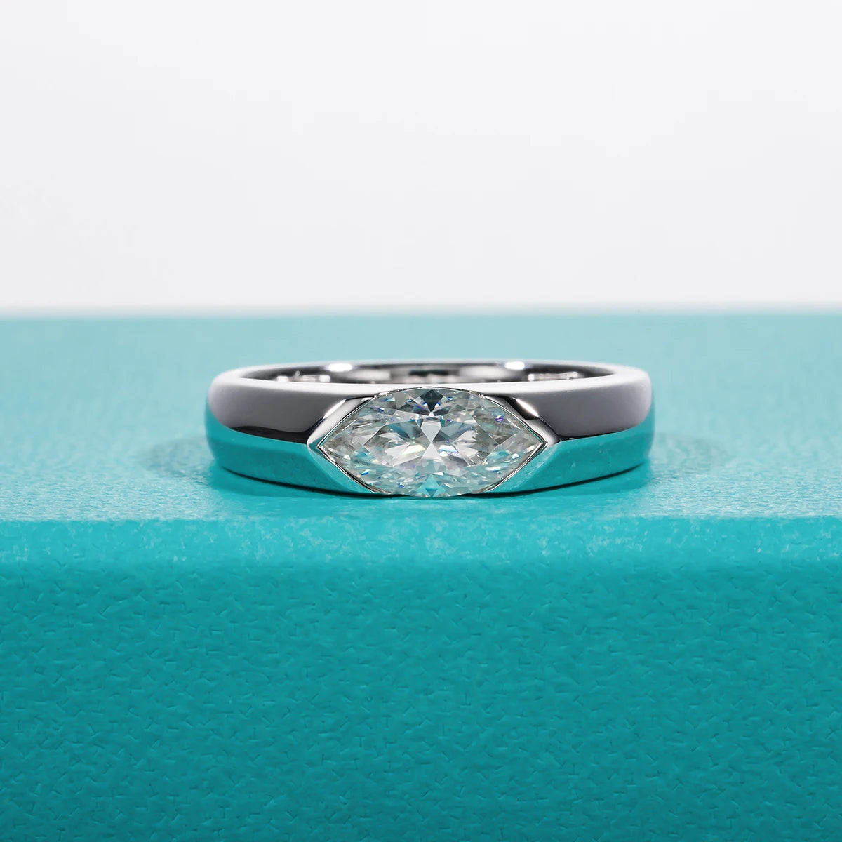 1 CT Marquise Cut D Color Moissanite Band Ring