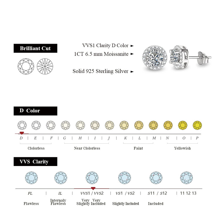 3.0CT VVS1 D Color Round Cut Moissanite Stud Earrings.