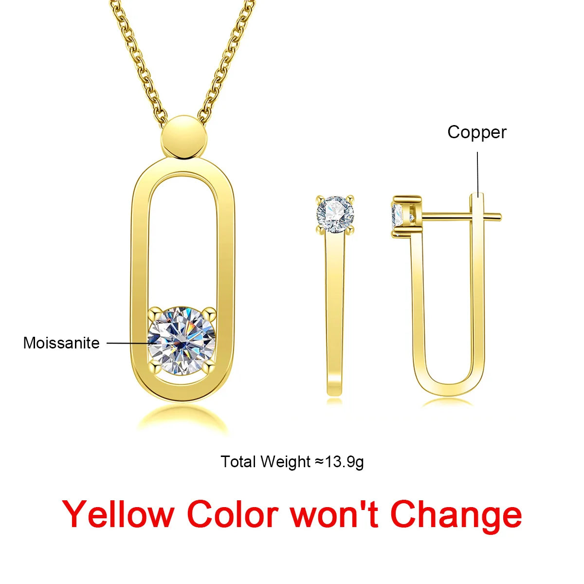 2ct D Color Moissanite Pin Necklace and Earrings Set.