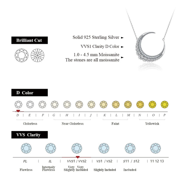 Moon Shaped Moissanite Pendant Necklace | S925.