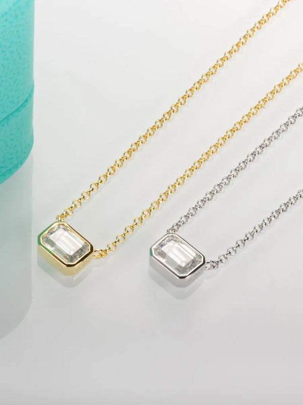 1ct Emerald Cut Moissanite Pendant Necklace.