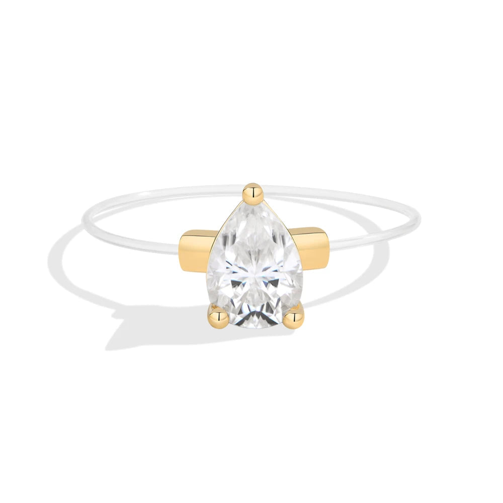 0.8CT Pear Cut Fishing Line Moissanite Ring
