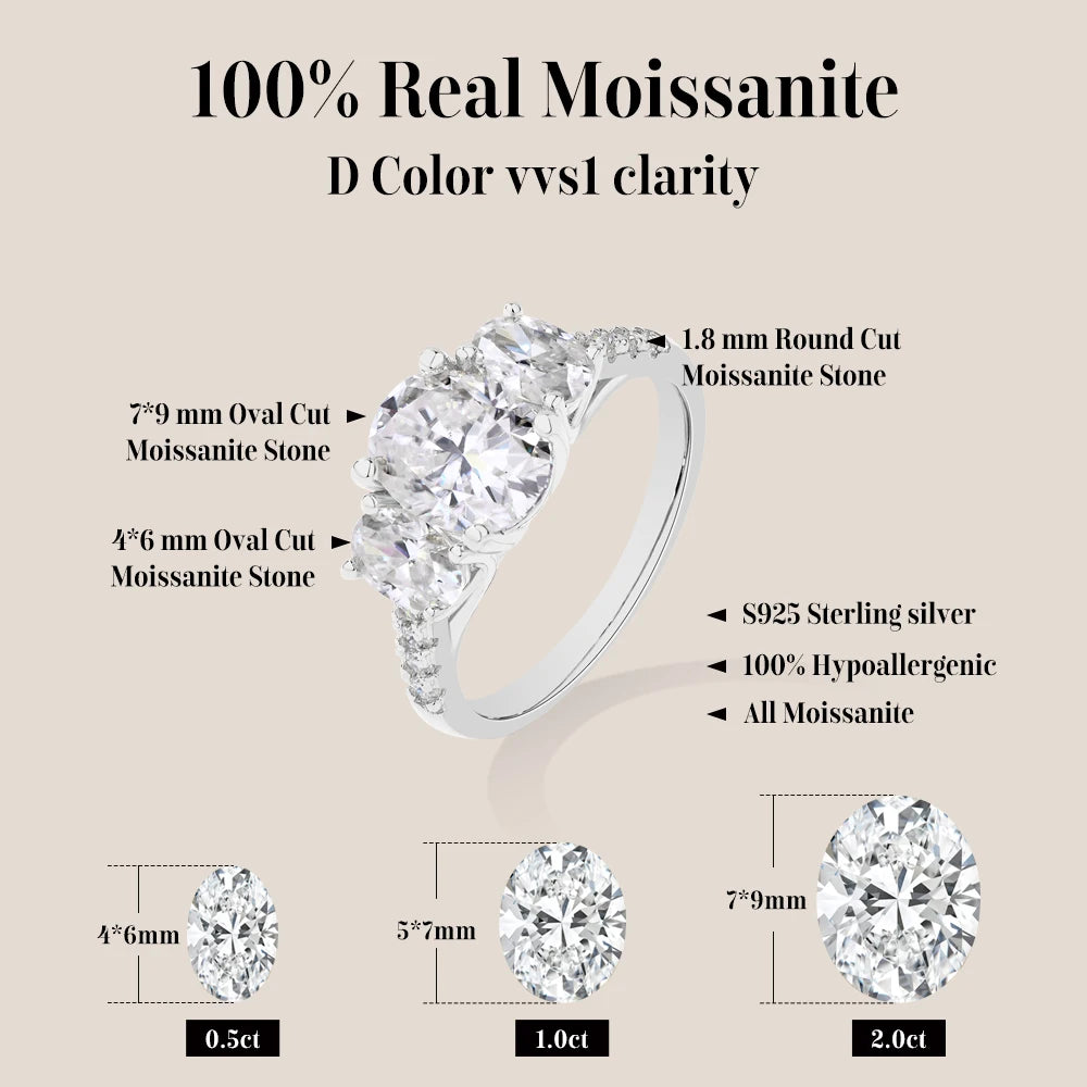 3.2 CTTW Oval Cut Moissanite Engagement Ring