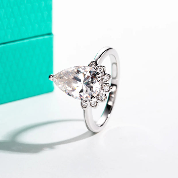 GK Moissanites 4ct Pear Cut D Color Moissanite Engagement Rings