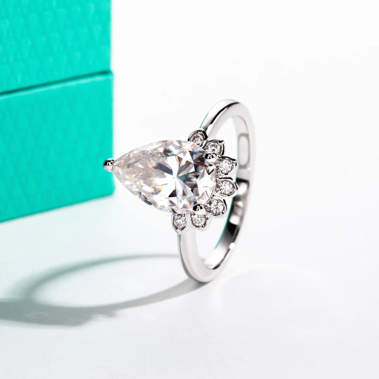 GK Moissanites 4ct Pear Cut D Color Moissanite Engagement Rings