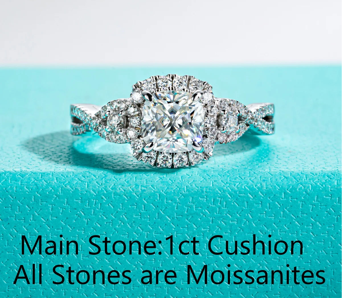 1.434 CTTW Cushion Cut Moissanite Engagement Ring